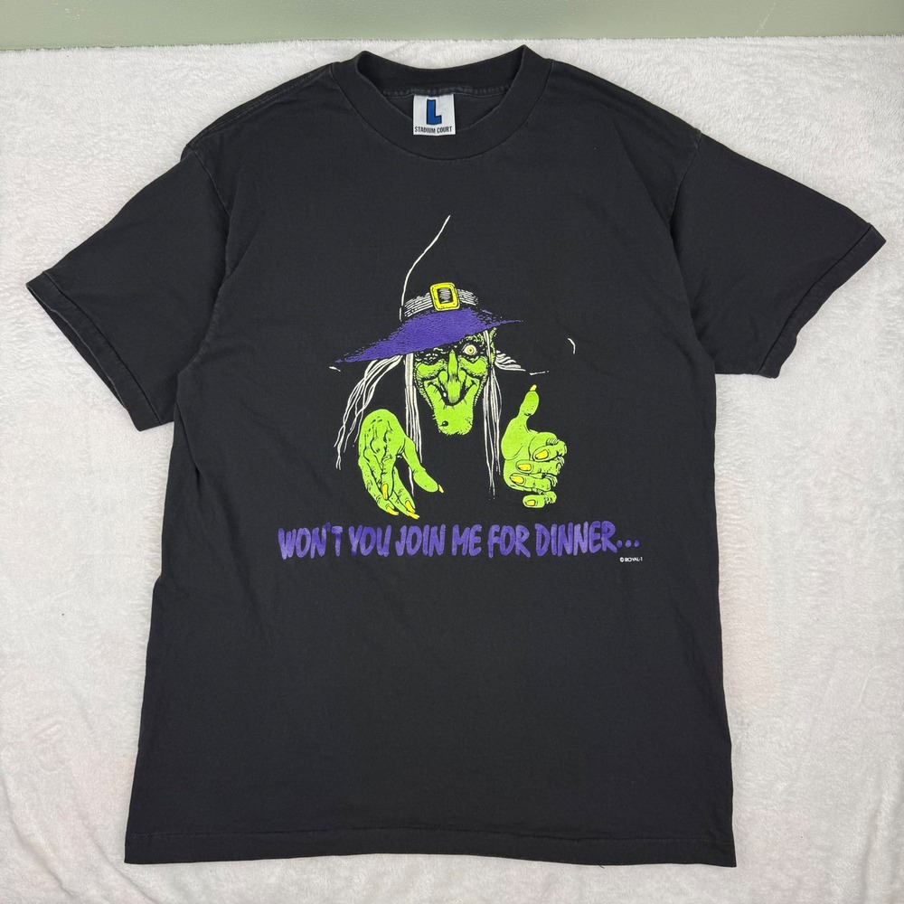 Vtg 90s Stadium Court Witch Halloween T Shirt Mens Large Black Single Stitch USA